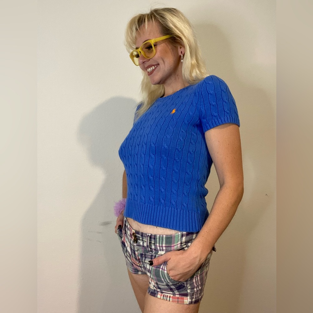 Ralph Lauren Polo Blue Sweater Shirt knit crochet women’s top small summer